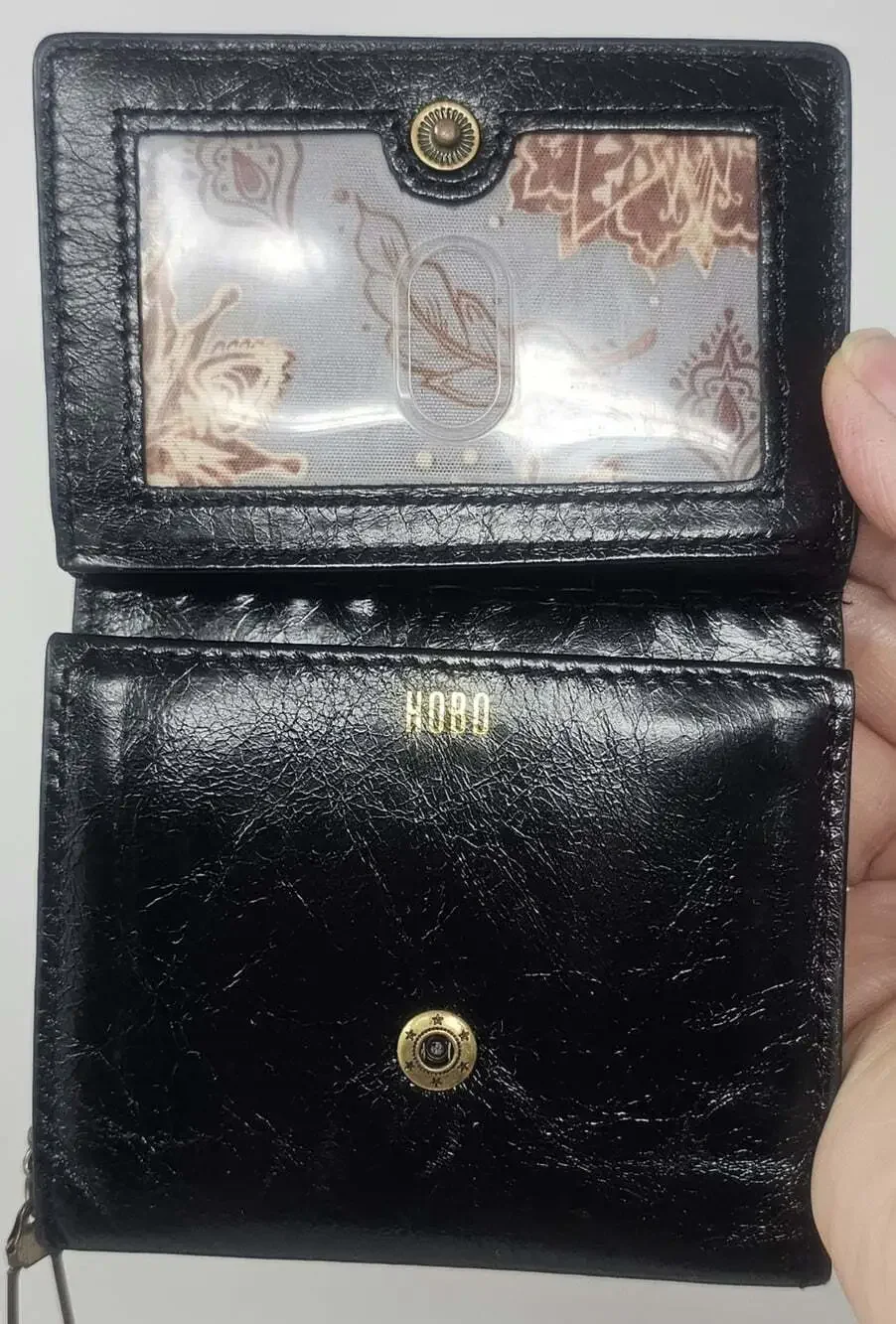 HOBO International Stitch Leather Cardholder Card Wallet Black Keychain